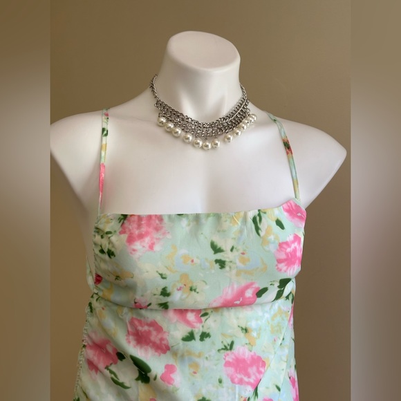 SNDYS Urban Outfitters Cyprus Floral Ruched Cinched Bare Back Mini Dress SZ M - Picture 2 of 16